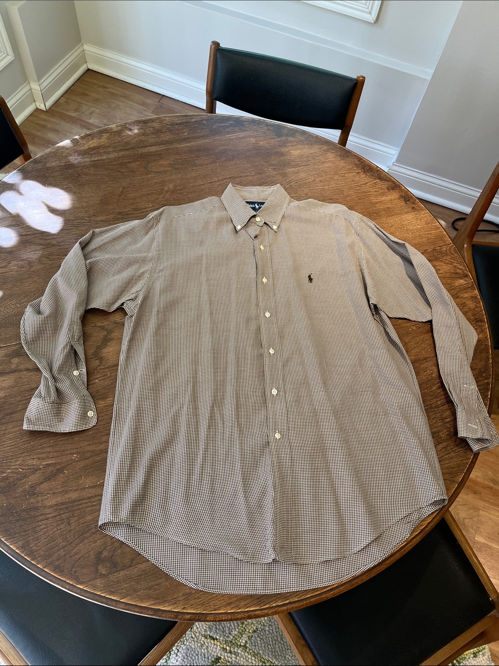 Ralph Lauren Brown Mini-Gingham Button-Down Shirt brushed cotton size Med Men’s